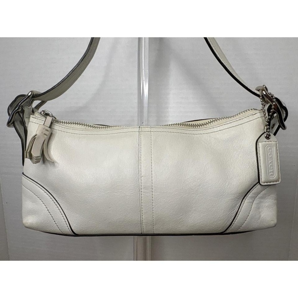Coach Y2K Hamptons White Demi Baguette Leather Small Shoulder Bag